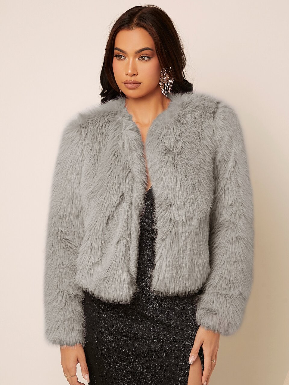 Solid Open Front Fuzzy Coat In Fall/Winter