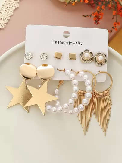6對星星和仿珍珠裝飾耳環