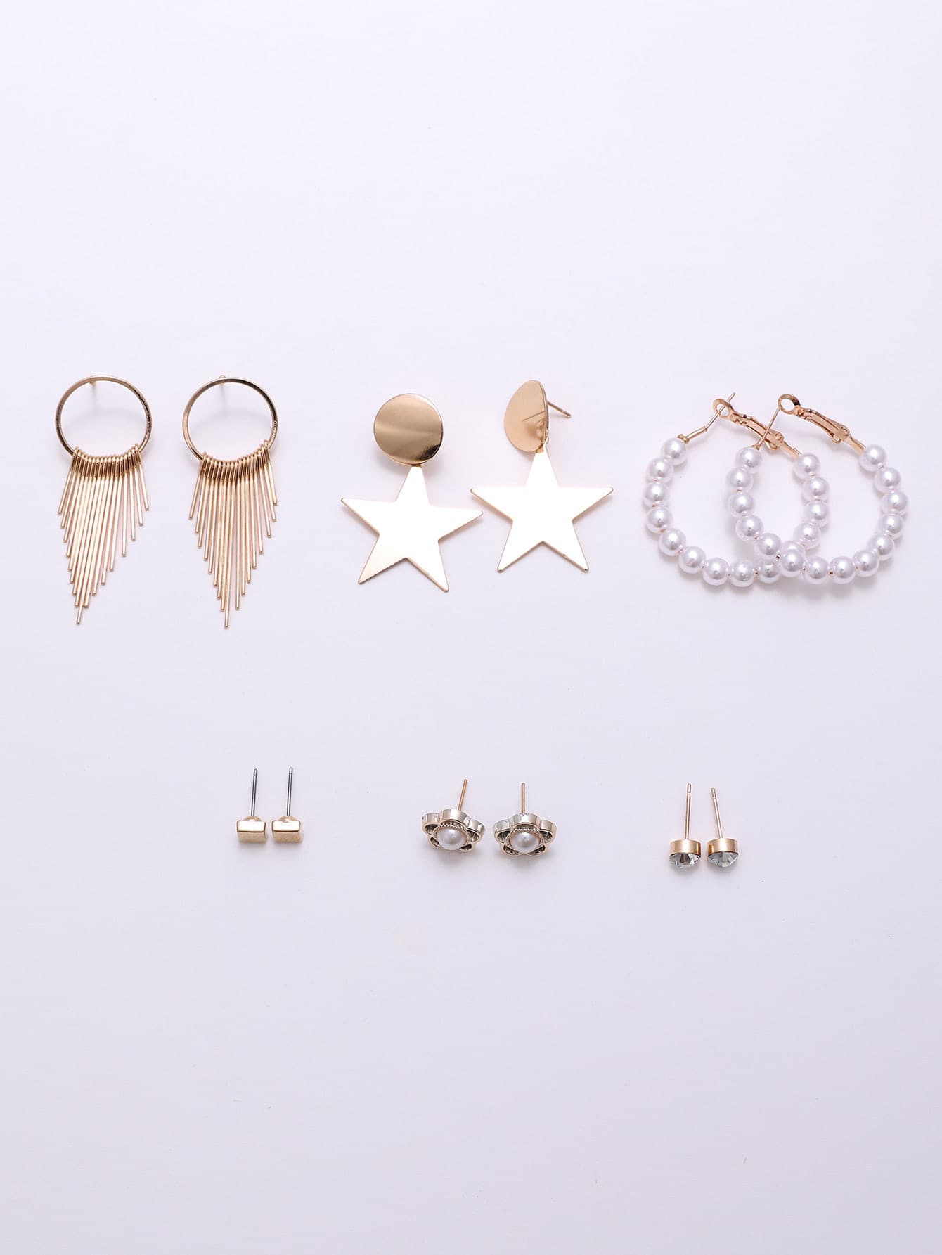 6對星星和仿珍珠裝飾耳環 - 彩色 - 查看 3