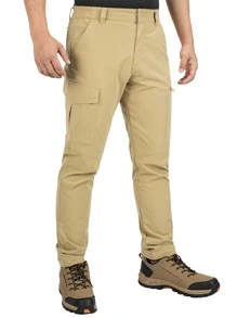 Men Flap Pocket Sports Trousers - Khaki - View 1