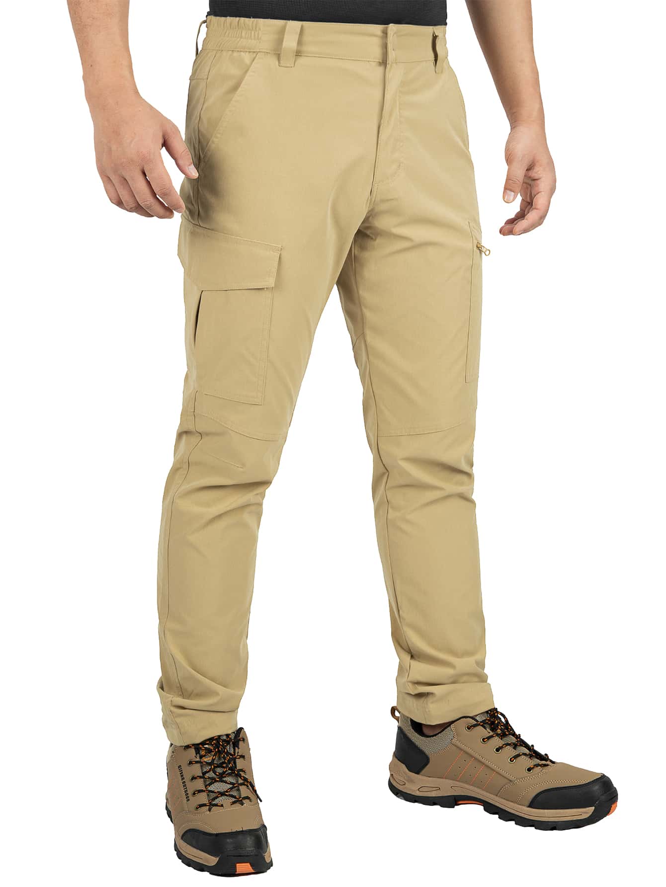 Men Flap Pocket Sports Trousers - Khaki - View 1