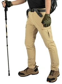 Men Flap Pocket Sports Trousers - Khaki - View 3