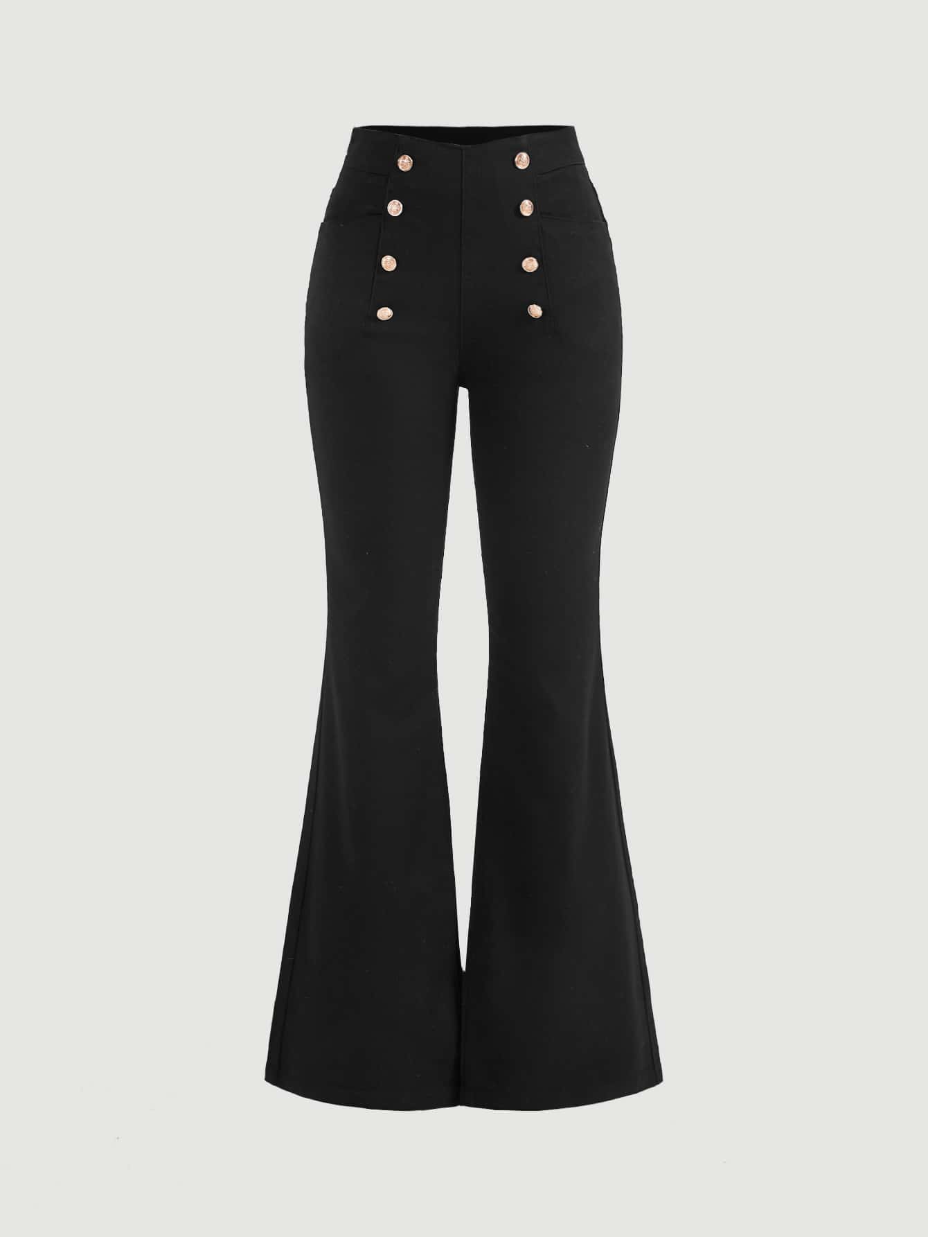 SHEIN MOD Double Breasted Flare Leg Jeans - Black - View 1