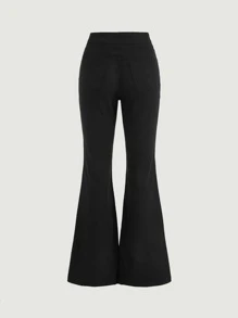 SHEIN MOD Double Breasted Flare Leg Jeans - Black - View 2
