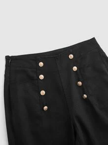 SHEIN MOD Double Breasted Flare Leg Jeans - Black - View 3