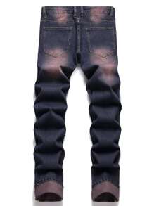 Hombres Jeans desgarro con parche - Azul lavado oscuro - Ver 2