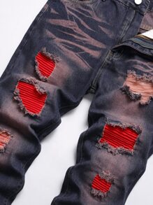 Hombres Jeans desgarro con parche - Azul lavado oscuro - Ver 5