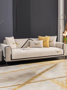 1入組字母刺繡沙發巾和1入組隨機靠墊套不附帶墊芯 - 彩色 - 查看 1