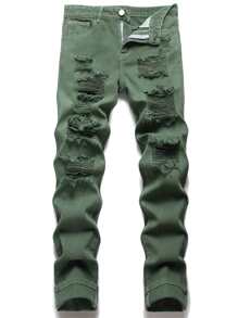 Quần Jeans Nam Ôm Dáng Rách Rách Xỉn - xanh quân đội - Xem 1