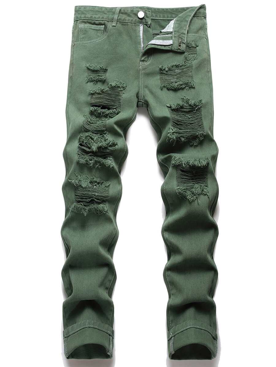 Quần Jeans Nam Ôm Dáng Rách Rách Xỉn - xanh quân đội - Xem 1