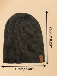 URGENTMAN Men Letter Label Decor Sang trọng lót Slouchy Beanie - xanh quân đội - Xem 3
