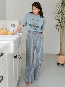 DAZY Bộ đồ giản dị Nữ Lá thư Sọc ca rô Giải trí - Màu xanh lam - Xem 5