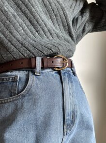 DAZY Litchi Embossed Round Buckle Belt - Coffee Brown - View 2
