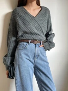 DAZY Litchi Embossed Round Buckle Belt - Coffee Brown - View 4