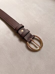 DAZY Litchi Embossed Round Buckle Belt - Coffee Brown - View 6