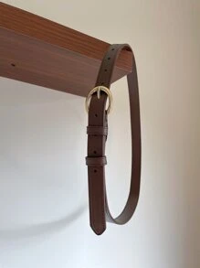 DAZY Litchi Embossed Round Buckle Belt - Coffee Brown - View 7