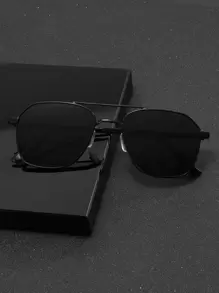 Men Top Bar Metal Geometric Frame Fashion Glasses Elegant Shades Accessories Beach Accessories Glasses Shades For Summer Beach Vacation,Outdoor,Travel - Black - View 6