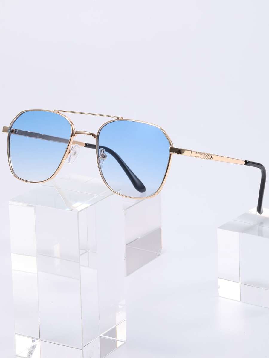 1副男士金属几何双桥时尚眼镜 - 漸層 - 查看 1