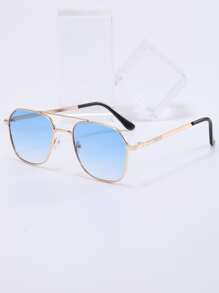 1副男士金属几何双桥时尚眼镜 - 漸層 - 查看 3