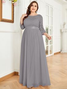 Hơn Váy phù dâu Lưng thấp Áo corset ren Chiffon - Màu Xám nhạt - Xem 1