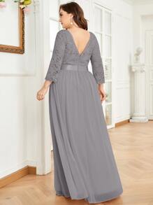 Hơn Váy phù dâu Lưng thấp Áo corset ren Chiffon - Màu Xám nhạt - Xem 2