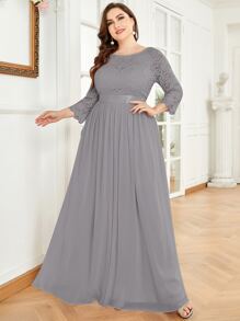 Hơn Váy phù dâu Lưng thấp Áo corset ren Chiffon - Màu Xám nhạt - Xem 3