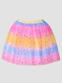 青少年女孩漸層星空圖案網紗半身裙 - 彩色 - 查看 1