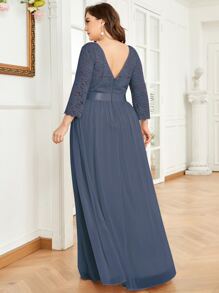 Plus Low Back Lace Bodice Chiffon Prom Dress - Dusty Blue - View 2