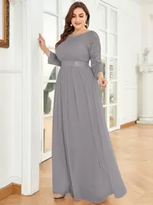 Hơn Váy phù dâu Lưng thấp Áo corset ren Chiffon - Màu Xám nhạt - Xem 4