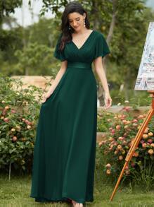 褶邊緊身上衣緞帶腰雪紡伴娘連衣裙 - 綠色 - 查看 5