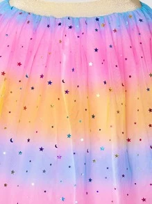 青少年女孩漸層星空圖案網紗半身裙 - 彩色 - 查看 3