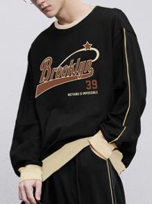 Manfinity Loose Fit Men's Slogan Graphic Pullover - Black - View 1