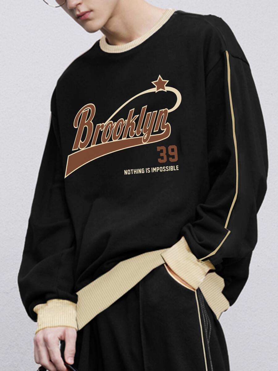 Manfinity Loose Fit Men's Slogan Graphic Pullover - Black - View 1