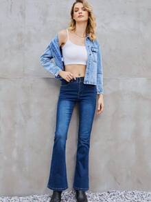 Flap Pocket Drop Shoulder Denim Jacket - Light Wash - View 6