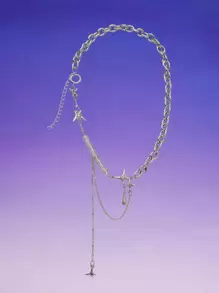 ROMWE Bead Decor Star Charm Necklace - Silver - View 2