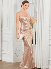 EVERPRETTY 抽褶亮片包臀舞會連衣裙 - 粉色 - 查看 1