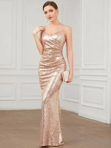 EVERPRETTY 抽褶亮片包臀舞會連衣裙 - 粉色 - 查看 4