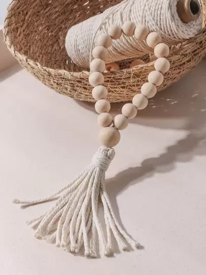 1pc Bohemian Style Tassel Decor Art Decoration, Suitable For Farmhouses Wooden Beaded Decoration Craft For Home Decor Rama Best Gifts