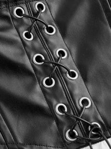 SHEIN MOD 黑白拼色褶皱胸围系带荷叶边长袖连衣裙 - 黑與白 - 查看 5