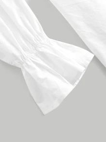 SHEIN MOD 黑白拼色褶皱胸围系带荷叶边长袖连衣裙 - 黑與白 - 查看 6