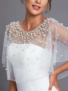 1 件婚礼新娘网纱珍珠披肩，婚礼配饰女士秋季服装