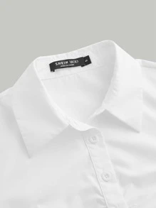 SHEIN MOD 素色前收褶襯衫 - 白色 - 查看 3