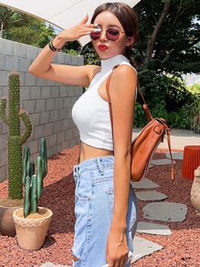 DAZY Solid Crop Tank Top Turtleneck Women - White - View 6