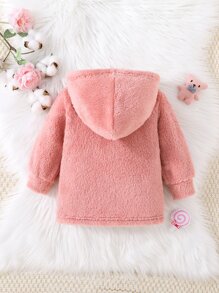 Baby Double Breasted Hooded Teddy Coat - Pink - View 2