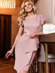 MIUSOL Classic Elegant Ruffle Sleeve Wrap Detail Cocktail Party Bodycon Dress - Pink - View 2