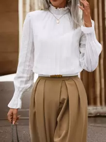 SHEIN Frenchy Frill Neck Flounce Sleeve Blouse - White - View 1