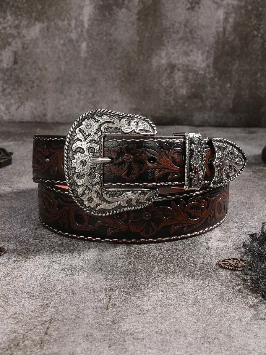 1pc Women Flower Engraved Buckle Belt Boho Halloween Summer, School