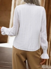 SHEIN Frenchy Frill Neck Flounce Sleeve Blouse - White - View 2