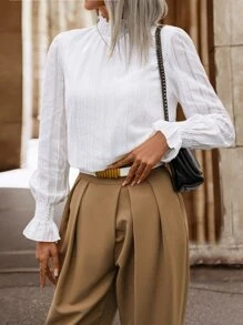 SHEIN Frenchy Frill Neck Flounce Sleeve Blouse - White - View 3