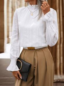 SHEIN Frenchy Frill Neck Flounce Sleeve Blouse - White - View 4
